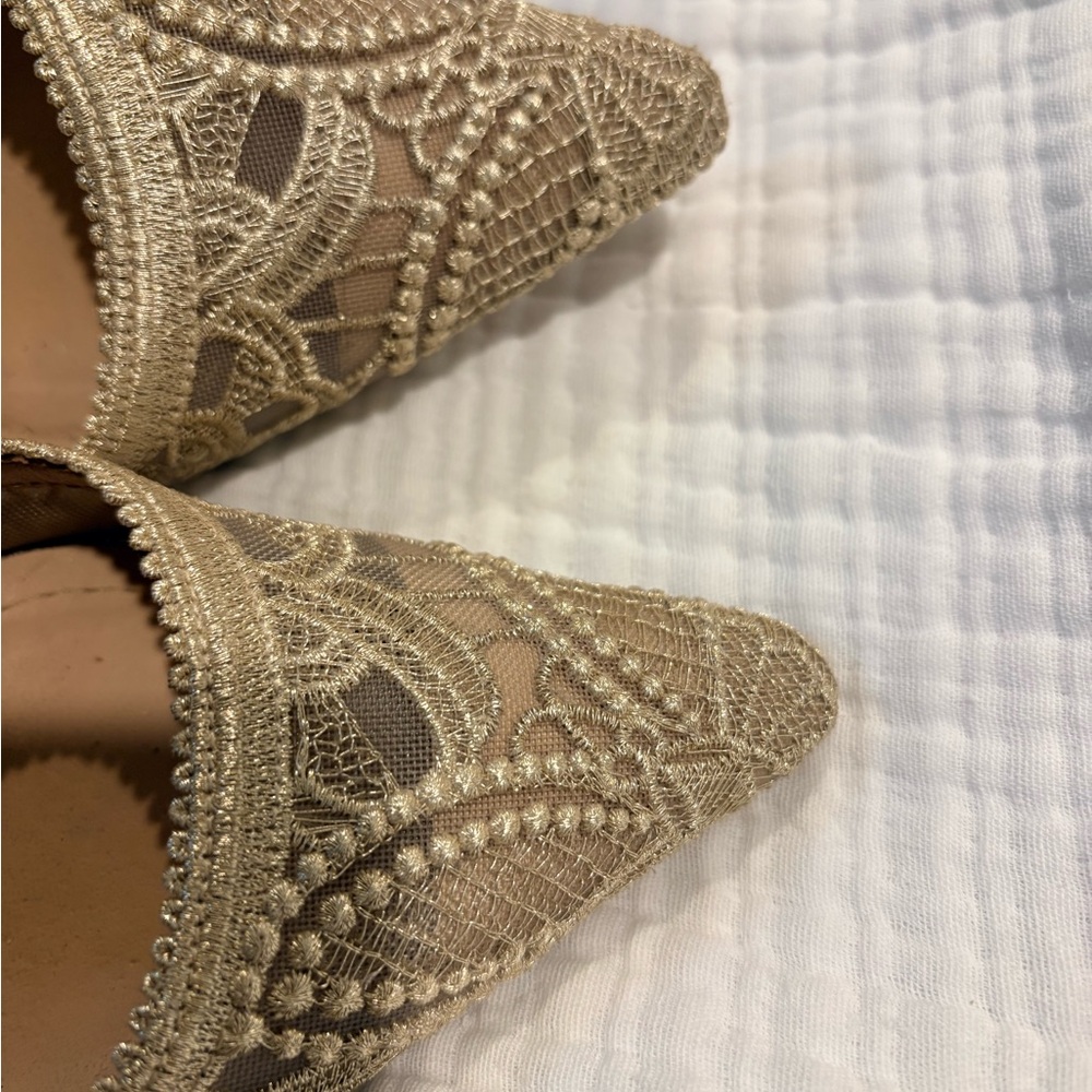 DIOR J'adior slingback gold macramé-effect d-lace butterfly motif short heel - Picture 4 of 9